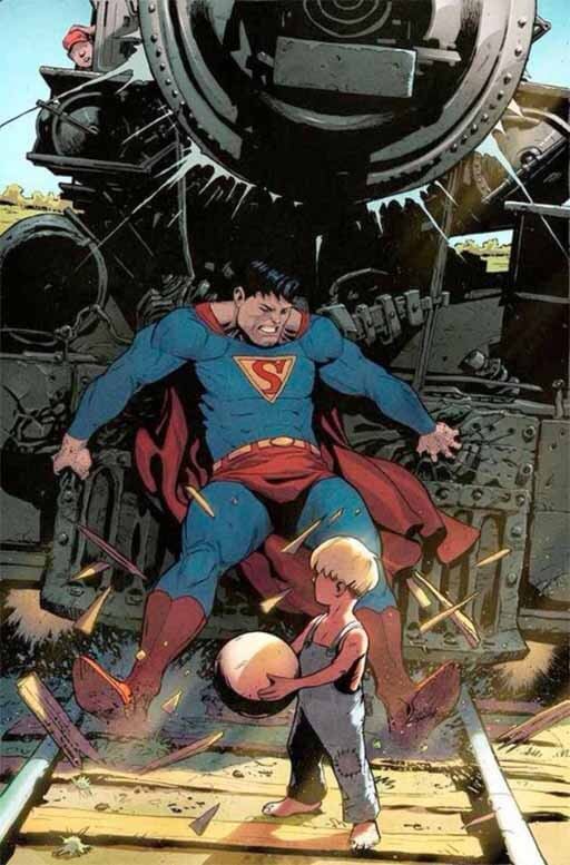 Ir a la pagina de la plantilla Superman deteniendo un tren en perfecto estado para salvar un niño.